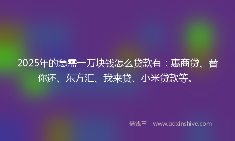 2025年的急需一万块钱怎么贷款有：惠商贷、替你还、东方汇、我来贷、小米贷款等。