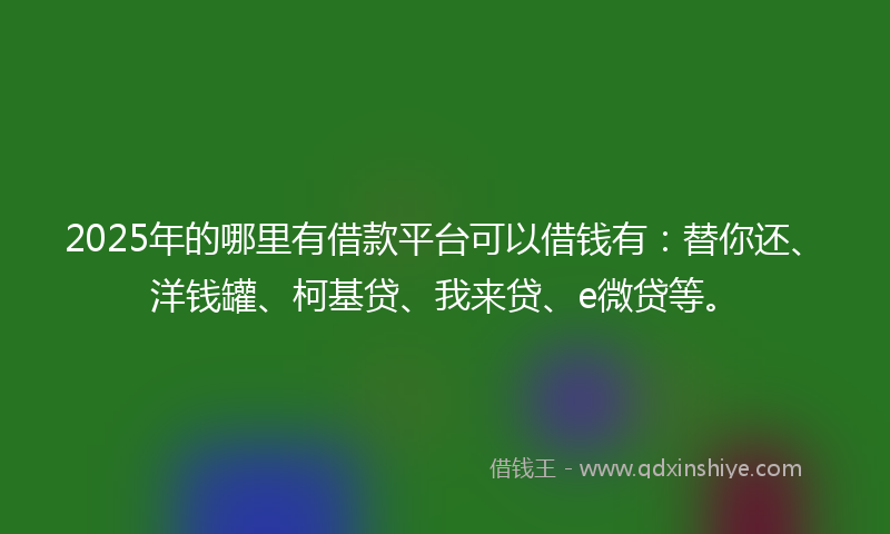 2025年的哪里有借款平台可以借钱有：替你还、洋钱罐、柯基贷、我来贷、e微贷等。