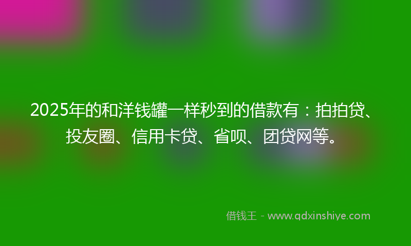 2025年的和洋钱罐一样秒到的借款有：拍拍贷、投友圈、信用卡贷、省呗、团贷网等。