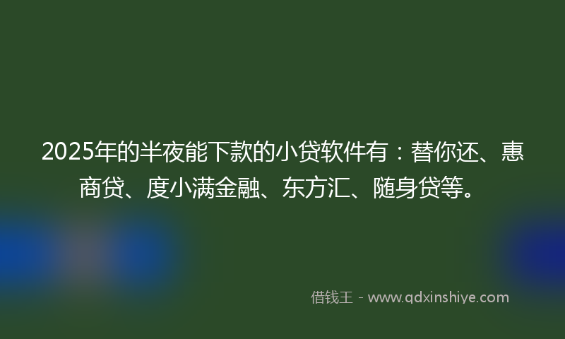 2025年的半夜能下款的小贷软件有：替你还、惠商贷、度小满金融、东方汇、随身贷等。