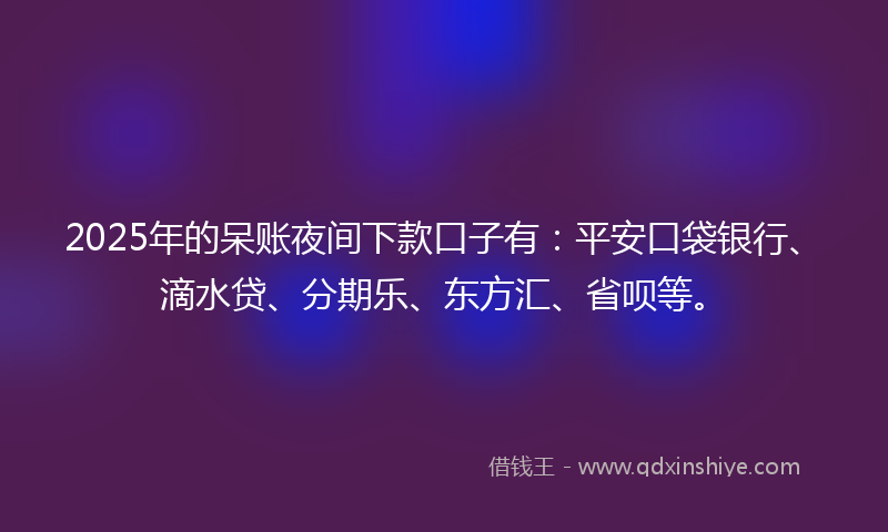 2025年的呆账夜间下款口子有：平安口袋银行、滴水贷、分期乐、东方汇、省呗等。