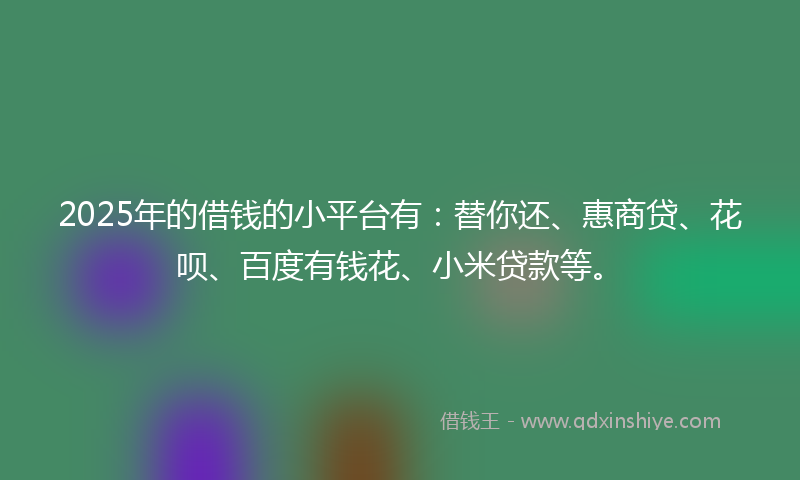 2025年的借钱的小平台有：替你还、惠商贷、花呗、百度有钱花、小米贷款等。