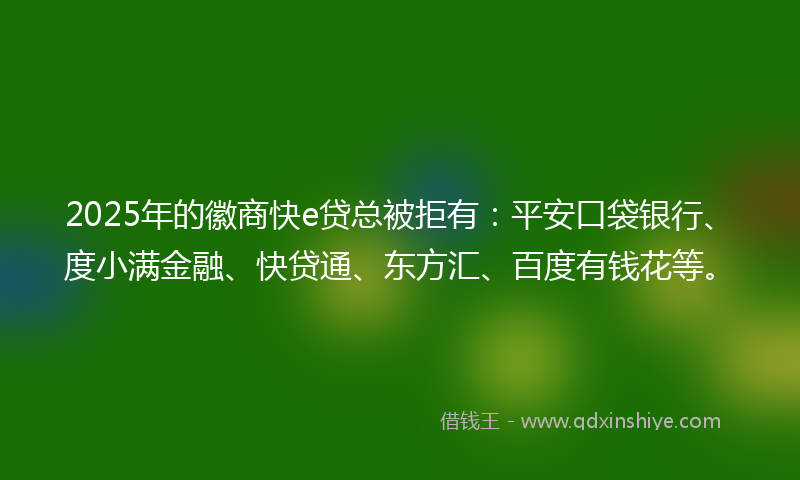 2025年的徽商快e贷总被拒有：平安口袋银行、度小满金融、快贷通、东方汇、百度有钱花等。