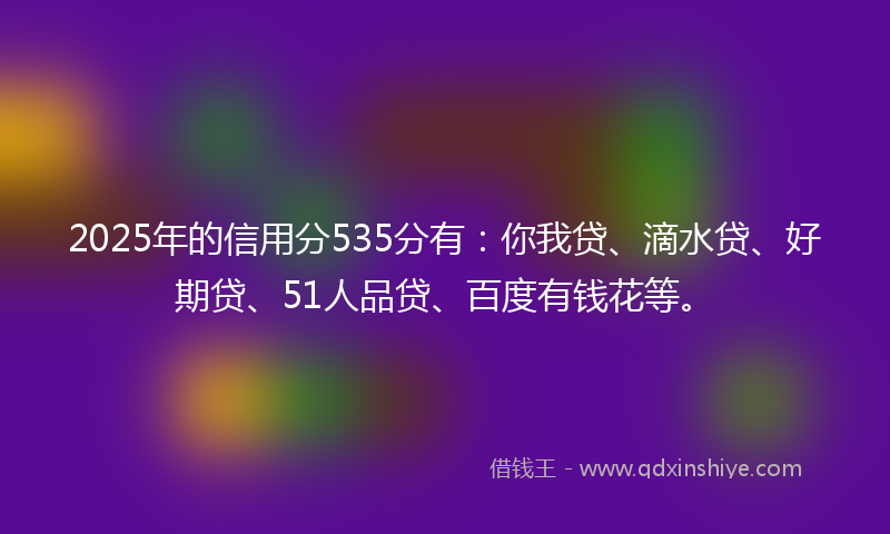 2025年的信用分535分有：你我贷、滴水贷、好期贷、51人品贷、百度有钱花等。