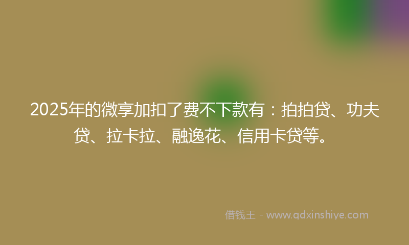 2025年的微享加扣了费不下款有：拍拍贷、功夫贷、拉卡拉、融逸花、信用卡贷等。