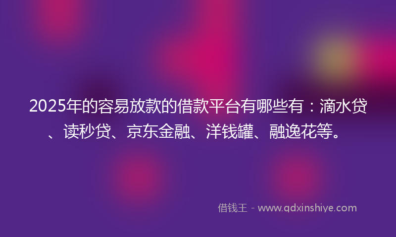 2025年的容易放款的借款平台有哪些有：滴水贷、读秒贷、京东金融、洋钱罐、融逸花等。