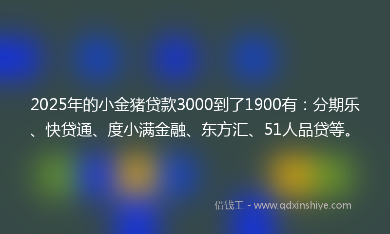 2025年的小金猪贷款3000到了1900有：分期乐、快贷通、度小满金融、东方汇、51人品贷等。