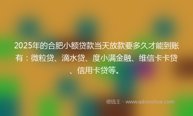 2025年的合肥小额贷款当天放款要多久才能到账有：微粒贷、滴水贷、度小满金融、维信卡卡贷、信用卡贷等。