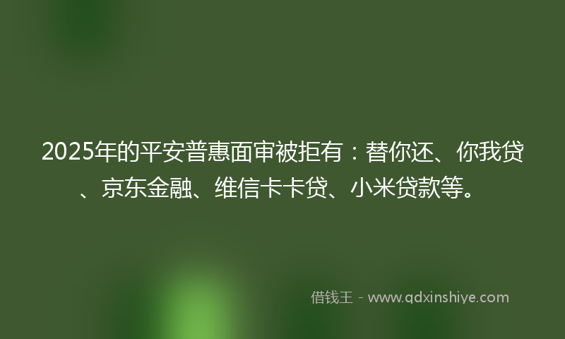2025年的平安普惠面审被拒有：替你还、你我贷、京东金融、维信卡卡贷、小米贷款等。