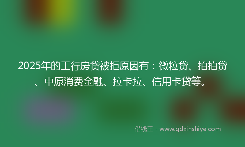 2025年的工行房贷被拒原因有：微粒贷、拍拍贷、中原消费金融、拉卡拉、信用卡贷等。