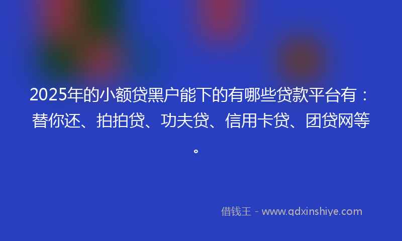 2025年的小额贷黑户能下的有哪些贷款平台有：替你还、拍拍贷、功夫贷、信用卡贷、团贷网等。
