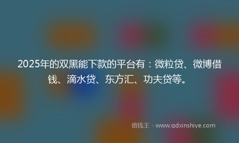 2025年的双黑能下款的平台有：微粒贷、微博借钱、滴水贷、东方汇、功夫贷等。