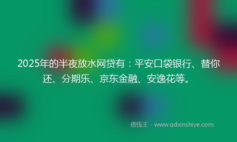 2025年的半夜放水网贷有：平安口袋银行、替你还、分期乐、京东金融、安逸花等。