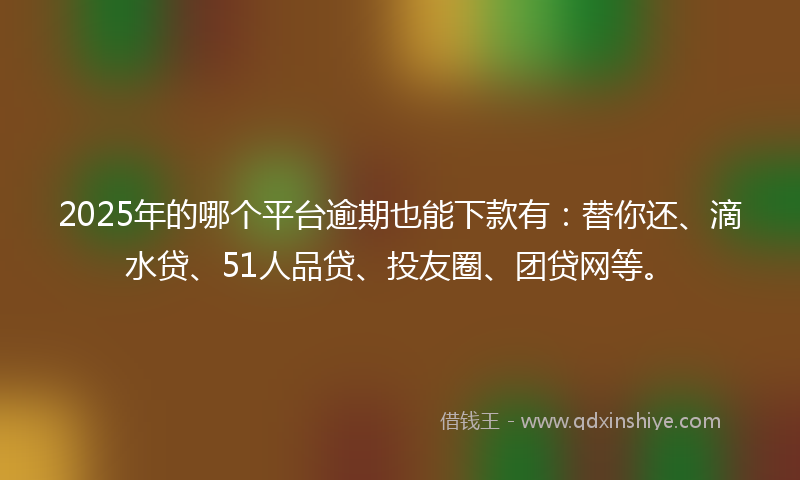 2025年的哪个平台逾期也能下款有：替你还、滴水贷、51人品贷、投友圈、团贷网等。