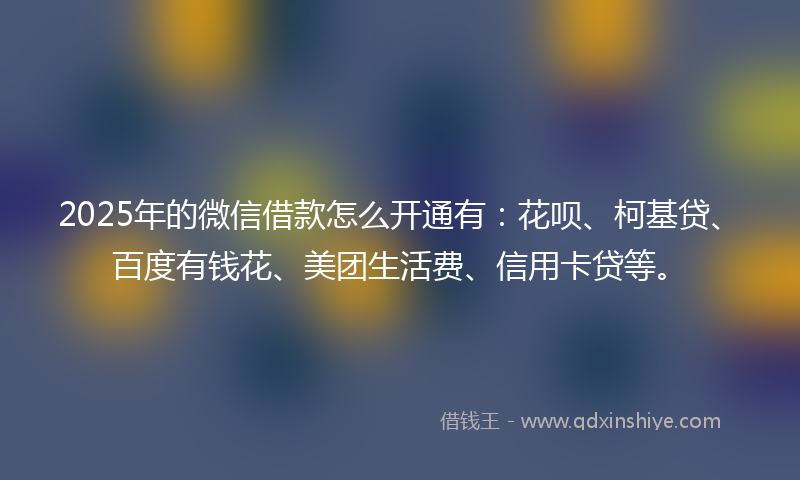 2025年的微信借款怎么开通有：花呗、柯基贷、百度有钱花、美团生活费、信用卡贷等。