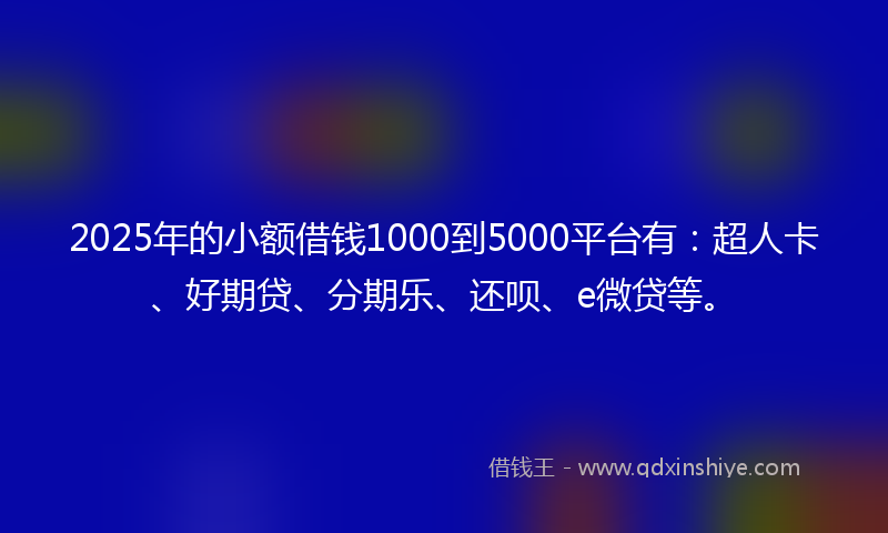 2025年的小额借钱1000到5000平台有：超人卡、好期贷、分期乐、还呗、e微贷等。