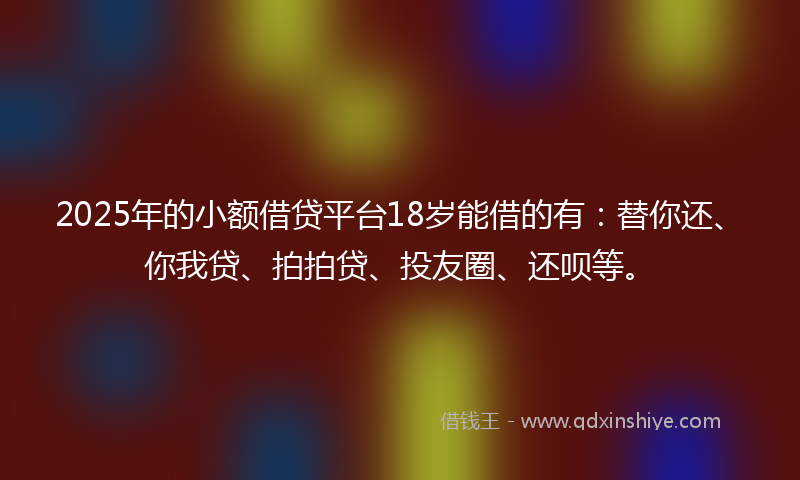 2025年的小额借贷平台18岁能借的有：替你还、你我贷、拍拍贷、投友圈、还呗等。