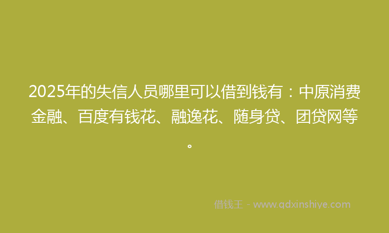 2025年的失信人员哪里可以借到钱有：中原消费金融、百度有钱花、融逸花、随身贷、团贷网等。