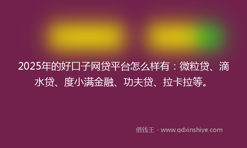 2025年的好口子网贷平台怎么样有：微粒贷、滴水贷、度小满金融、功夫贷、拉卡拉等。