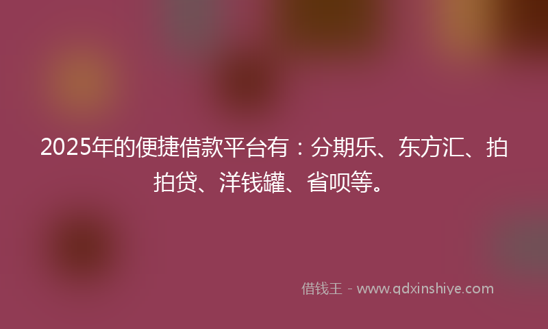 2025年的便捷借款平台有：分期乐、东方汇、拍拍贷、洋钱罐、省呗等。