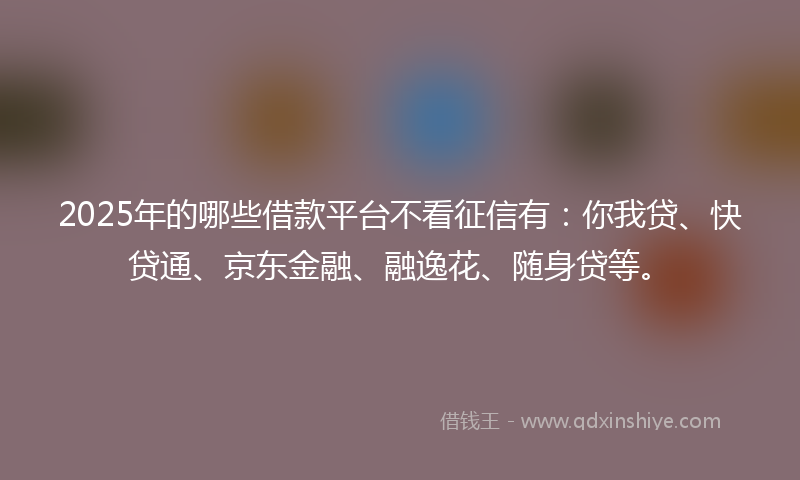 2025年的哪些借款平台不看征信有：你我贷、快贷通、京东金融、融逸花、随身贷等。