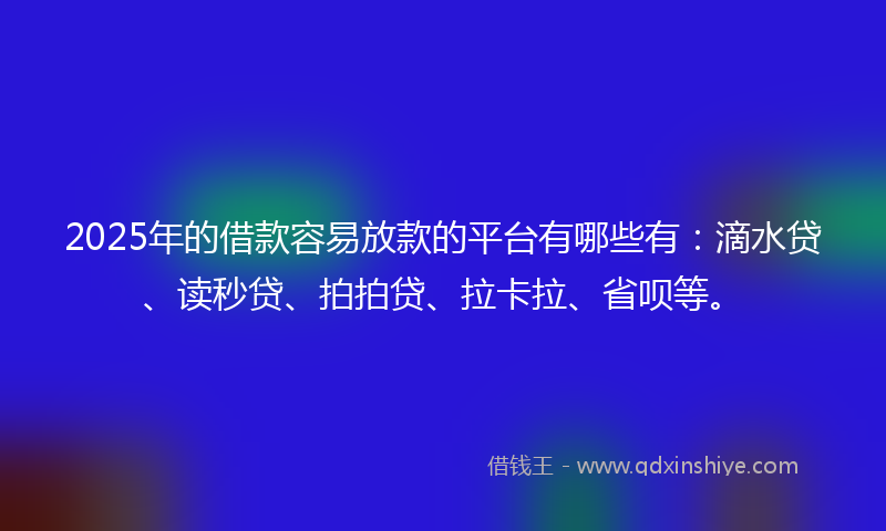 2025年的借款容易放款的平台有哪些有：滴水贷、读秒贷、拍拍贷、拉卡拉、省呗等。