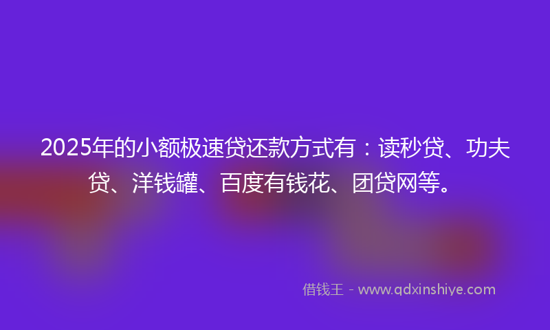 2025年的小额极速贷还款方式有：读秒贷、功夫贷、洋钱罐、百度有钱花、团贷网等。