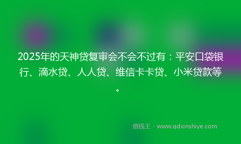 2025年的天神贷复审会不会不过有：平安口袋银行、滴水贷、人人贷、维信卡卡贷、小米贷款等。