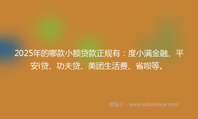 2025年的哪款小额贷款正规有：度小满金融、平安i贷、功夫贷、美团生活费、省呗等。