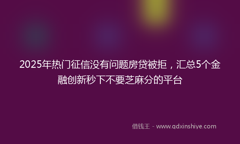 2025年热门征信没有问题房贷被拒，汇总5个金融创新秒下不要芝麻分的平台