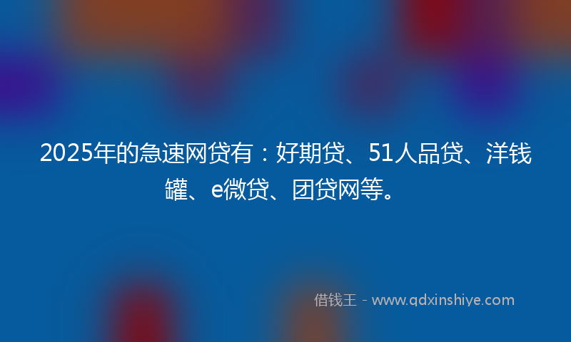 2025年的急速网贷有：好期贷、51人品贷、洋钱罐、e微贷、团贷网等。