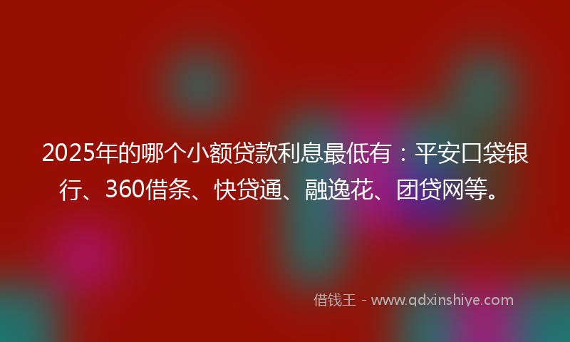 2025年的哪个小额贷款利息最低有：平安口袋银行、360借条、快贷通、融逸花、团贷网等。