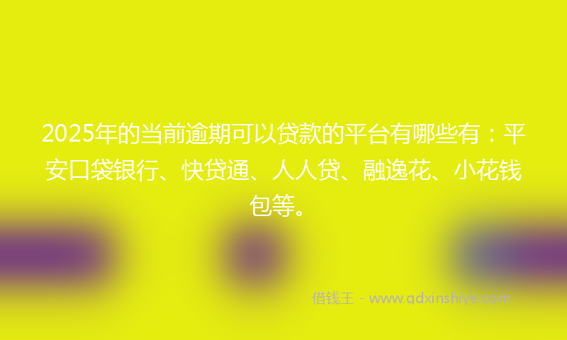 2025年的当前逾期可以贷款的平台有哪些有：平安口袋银行、快贷通、人人贷、融逸花、小花钱包等。
