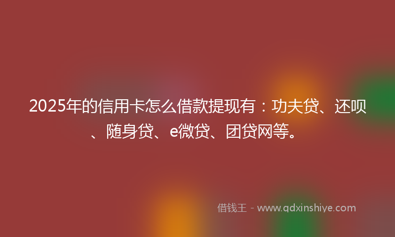 2025年的信用卡怎么借款提现有:功夫贷、还呗、随身贷、e微贷、团贷网等。