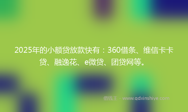 2025年的小额贷放款快有：360借条、维信卡卡贷、融逸花、e微贷、团贷网等。