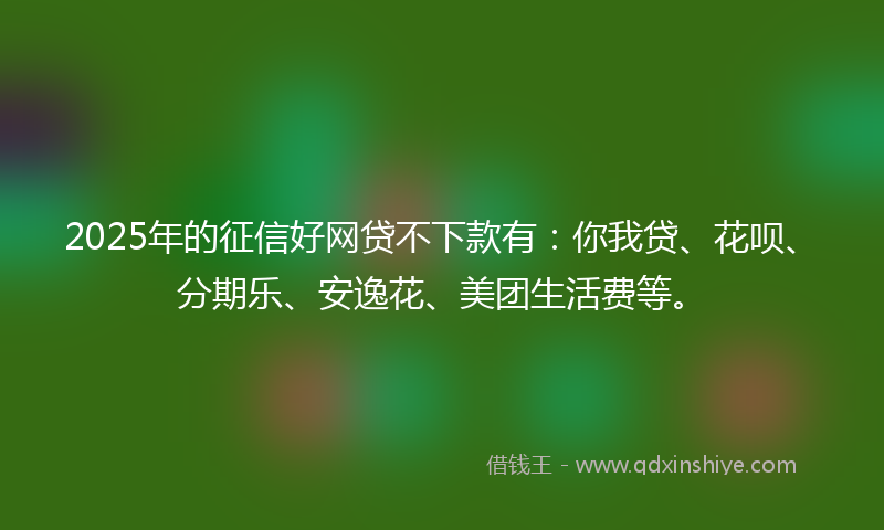 2025年的征信好网贷不下款有：你我贷、花呗、分期乐、安逸花、美团生活费等。