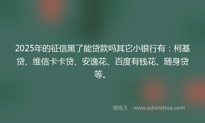 2025年的征信黑了能贷款吗其它小银行有：柯基贷、维信卡卡贷、安逸花、百度有钱花、随身贷等。