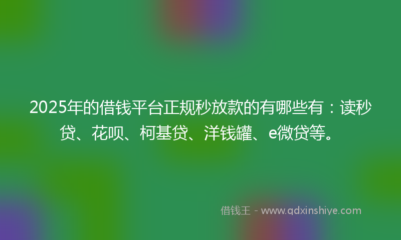 2025年的借钱平台正规秒放款的有哪些有：读秒贷、花呗、柯基贷、洋钱罐、e微贷等。