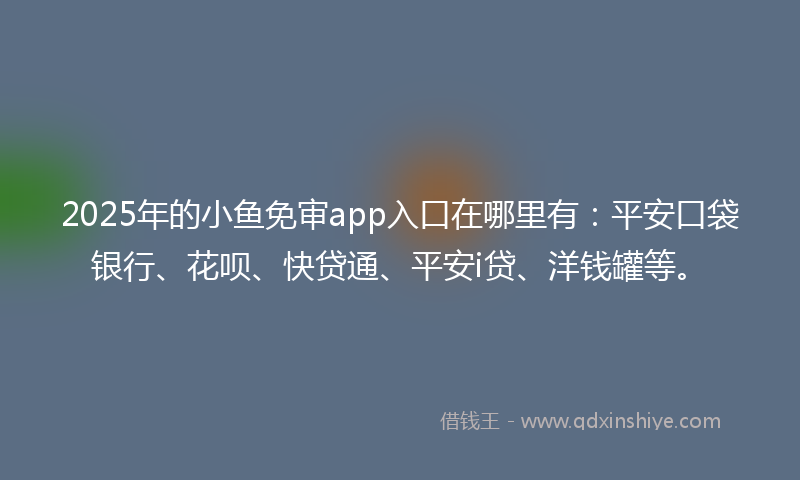 2025年的小鱼免审app入口在哪里有：平安口袋银行、花呗、快贷通、平安i贷、洋钱罐等。