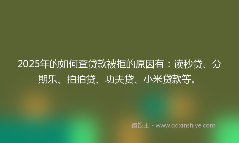 2025年的如何查贷款被拒的原因有：读秒贷、分期乐、拍拍贷、功夫贷、小米贷款等。