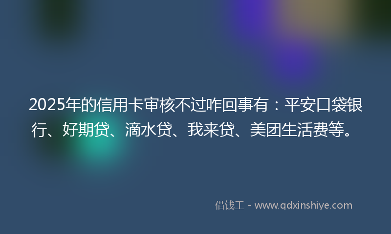 2025年的信用卡审核不过咋回事有：平安口袋银行、好期贷、滴水贷、我来贷、美团生活费等。