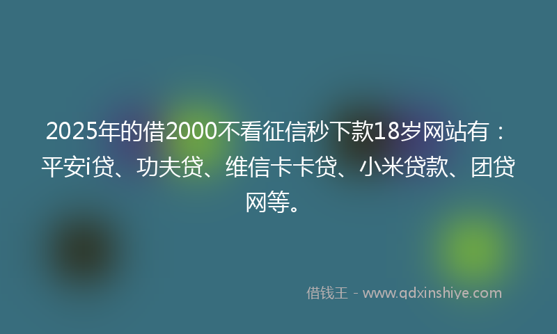 2025年的借2000不看征信秒下款18岁网站有：平安i贷、功夫贷、维信卡卡贷、小米贷款、团贷网等。