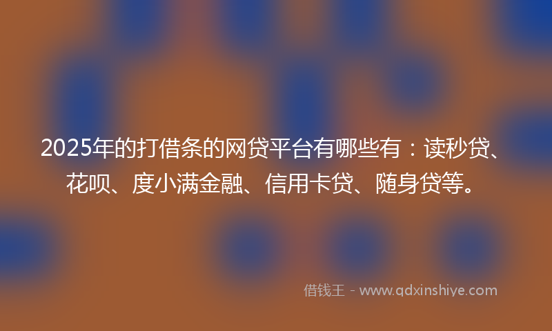2025年的打借条的网贷平台有哪些有：读秒贷、花呗、度小满金融、信用卡贷、随身贷等。