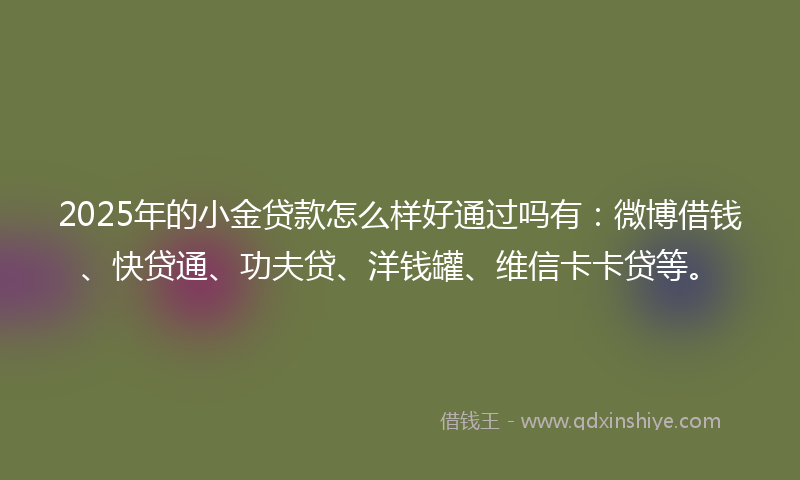 2025年的小金贷款怎么样好通过吗有：微博借钱、快贷通、功夫贷、洋钱罐、维信卡卡贷等。