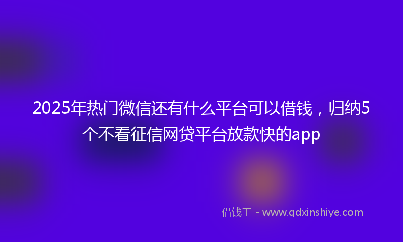 2025年热门微信还有什么平台可以借钱，归纳5个不看征信网贷平台放款快的app
