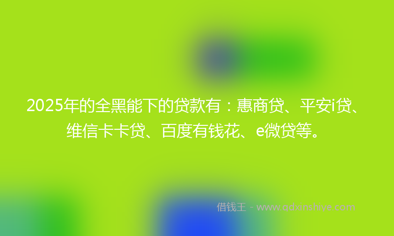 2025年的全黑能下的贷款有：惠商贷、平安i贷、维信卡卡贷、百度有钱花、e微贷等。
