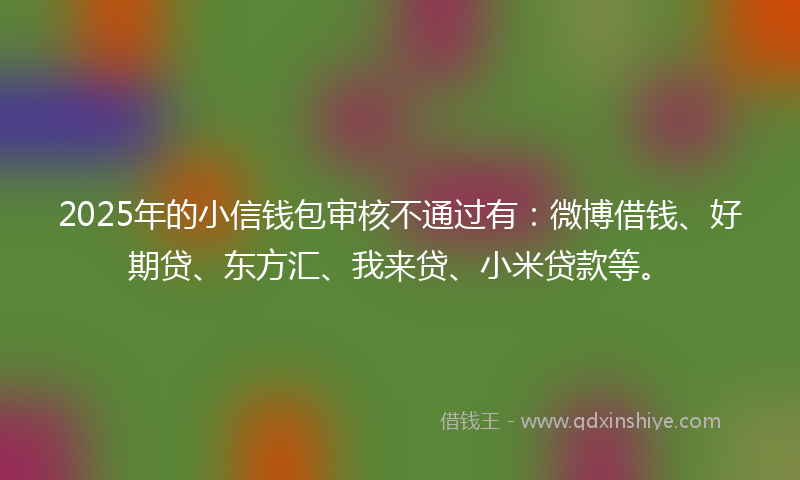 2025年的小信钱包审核不通过有：微博借钱、好期贷、东方汇、我来贷、小米贷款等。