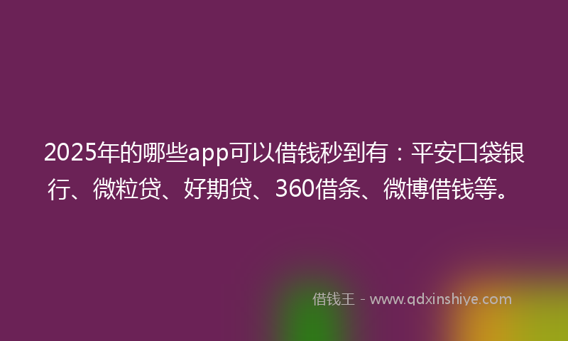2025年的哪些app可以借钱秒到有：平安口袋银行、微粒贷、好期贷、360借条、微博借钱等。