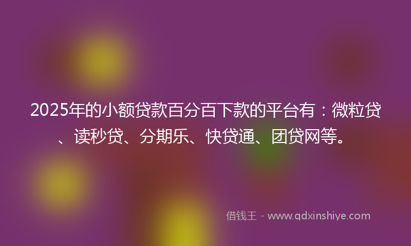 2025年的小额贷款百分百下款的平台有：微粒贷、读秒贷、分期乐、快贷通、团贷网等。