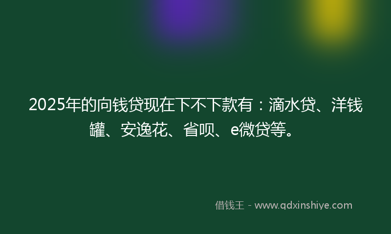 2025年的向钱贷现在下不下款有：滴水贷、洋钱罐、安逸花、省呗、e微贷等。